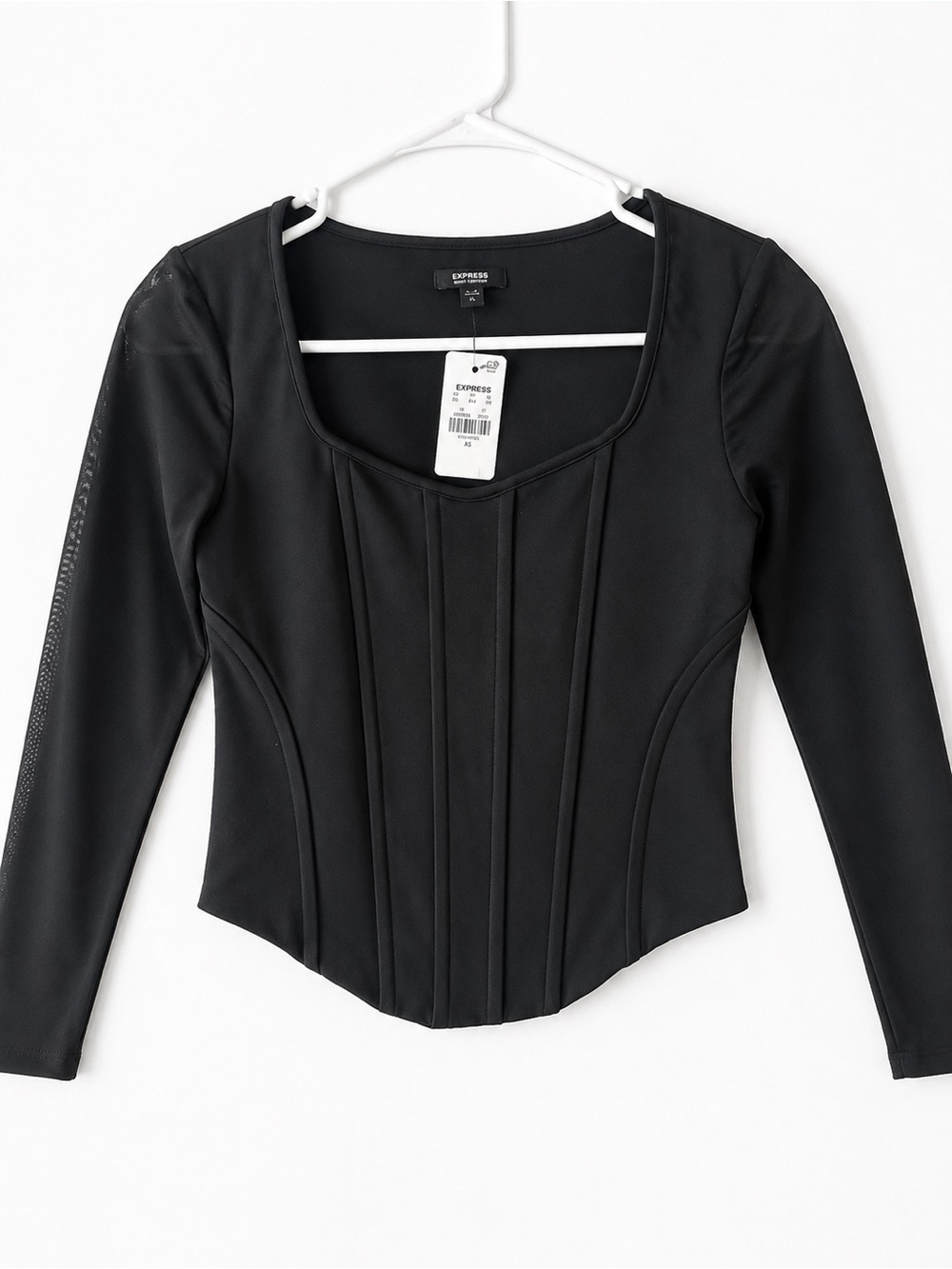 Express Black Long-Sleeve Corset-Style Top